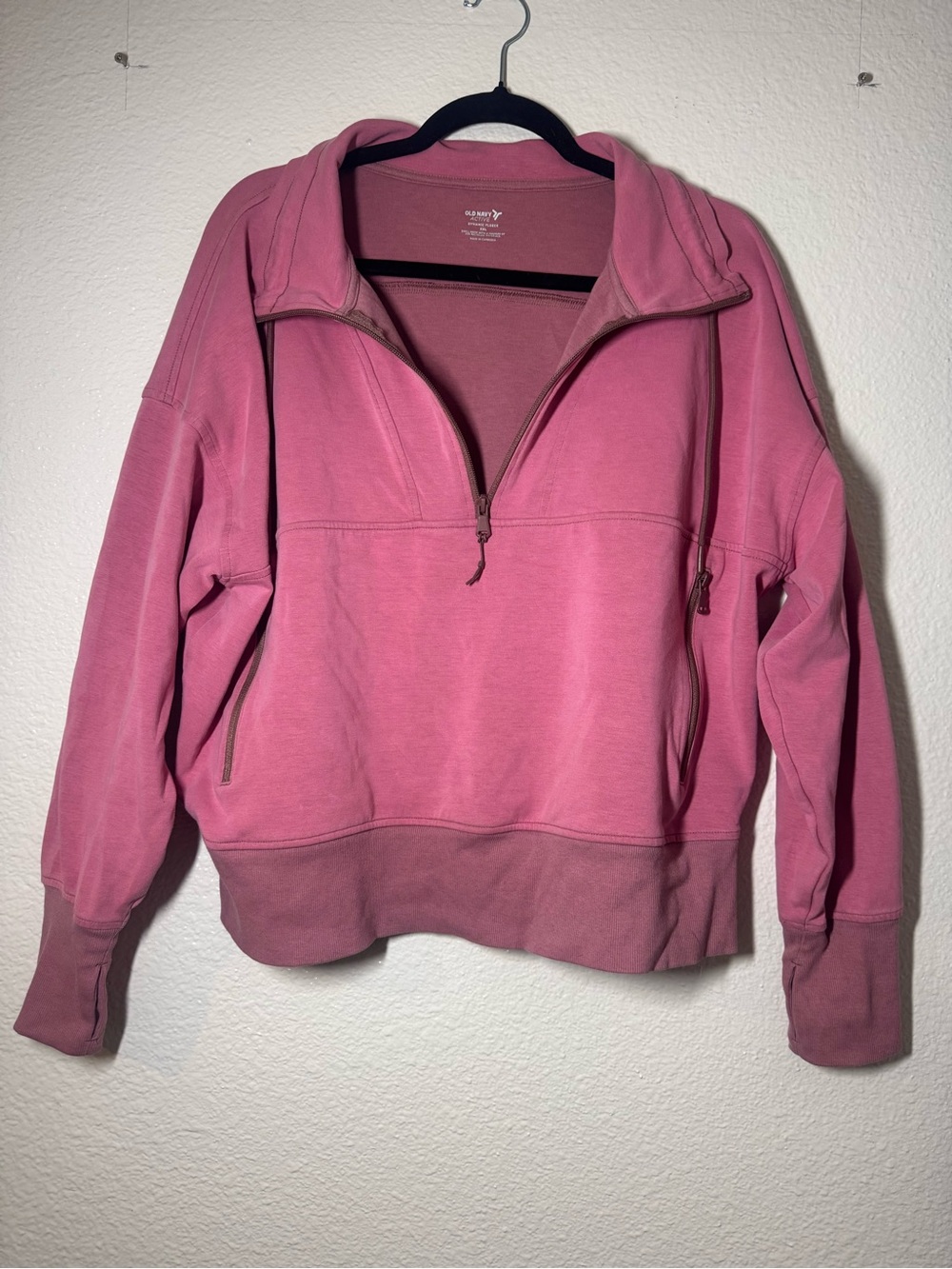 Old Navy Rose Pink Half-Zip Pullover Hoodie with brown detailing